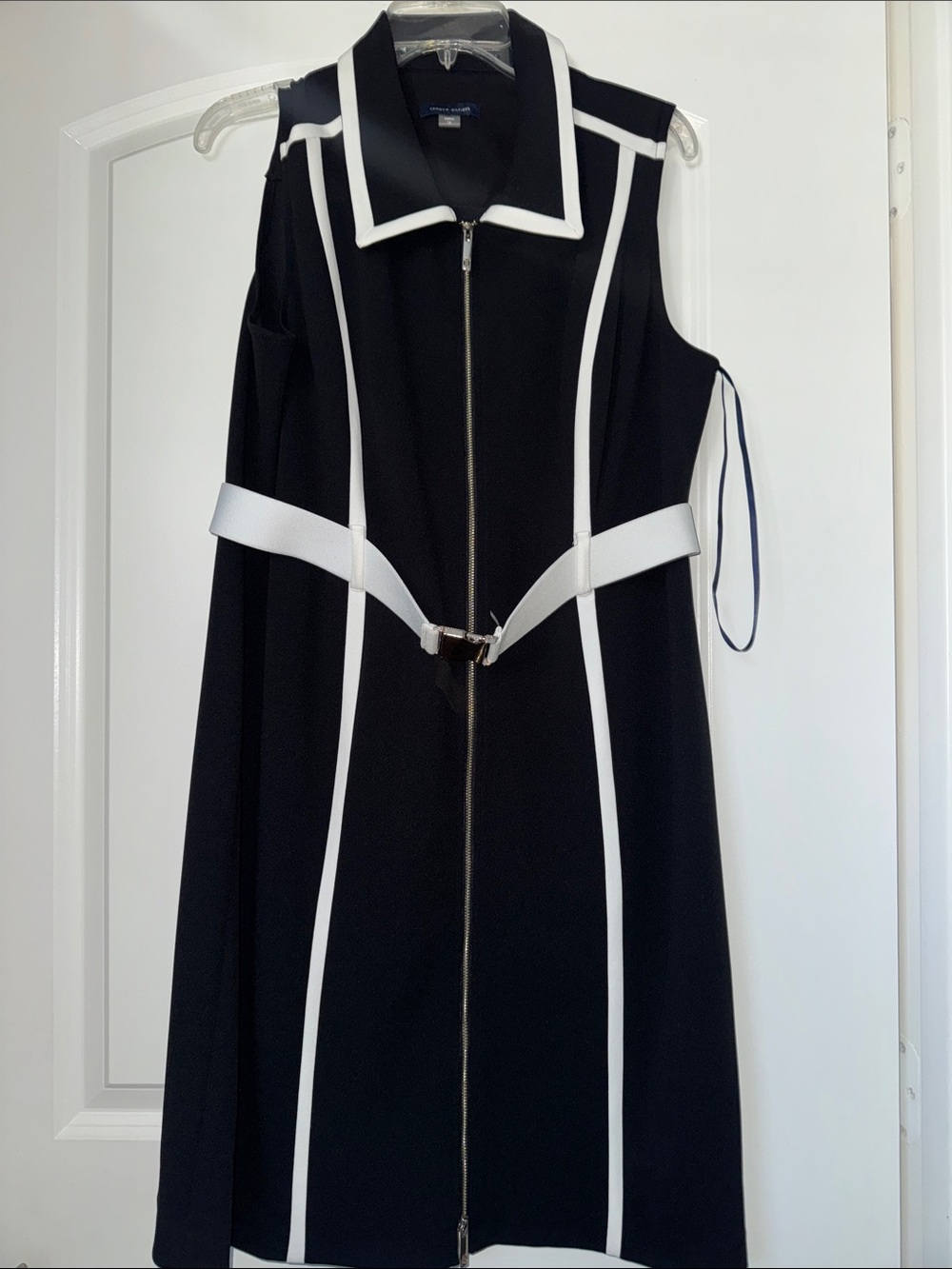 Tommy Hilfiger Black Midi Dress with White Piping and Belt